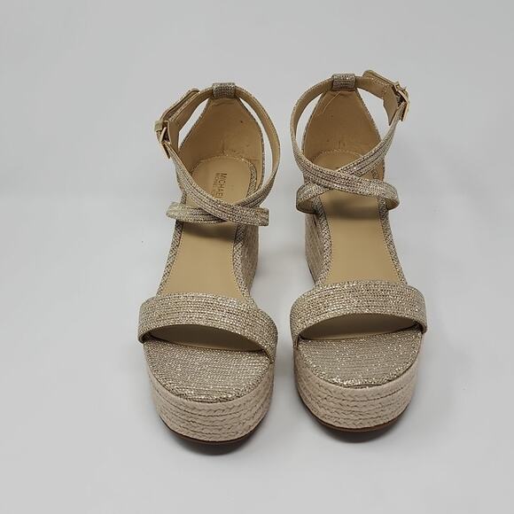 Michael Kors Metallic Gold Serena Espadrilles Platform Wedge Sandals Size 9 - Picture 2 of 7